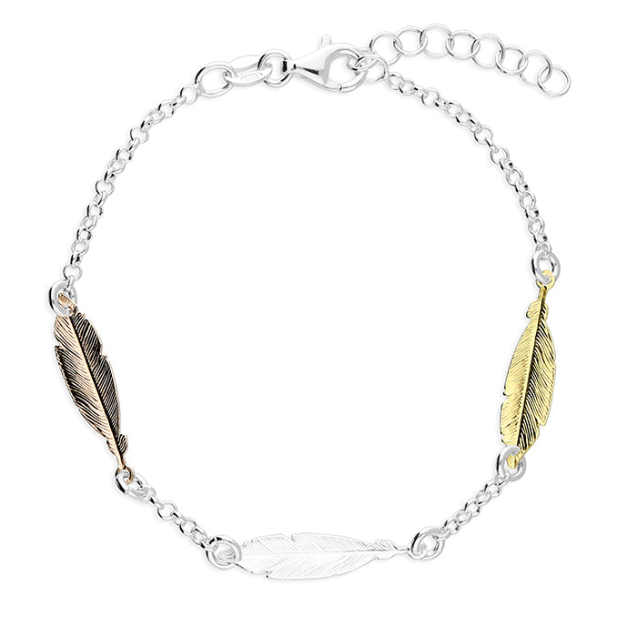 Iris & Miel Sterling Silver Tri Colour Feathers Bracelet