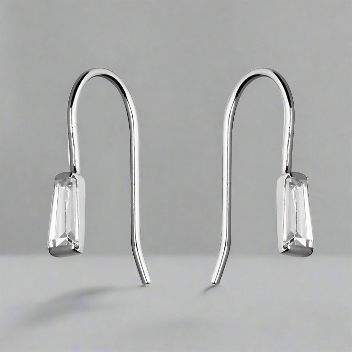 Sterling Silver Baguette Hook In Drop Earrings