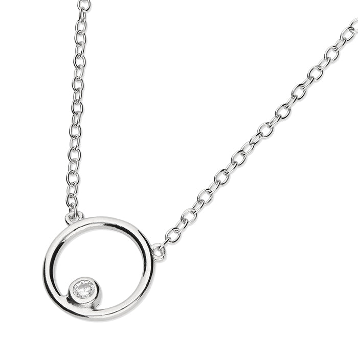 Sterling Silver Outline CZ Circle Necklace