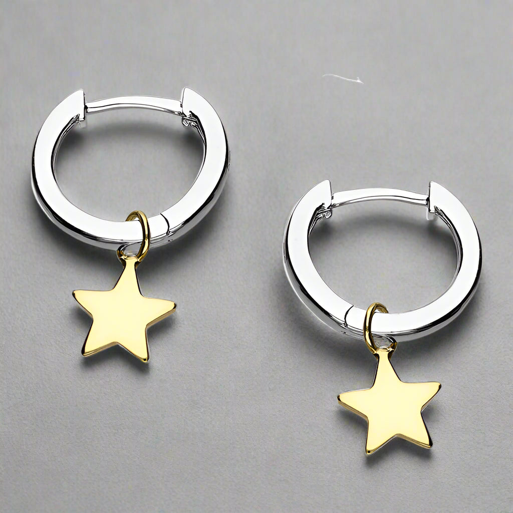 Sterling Silver Gold star Huggie Hoops