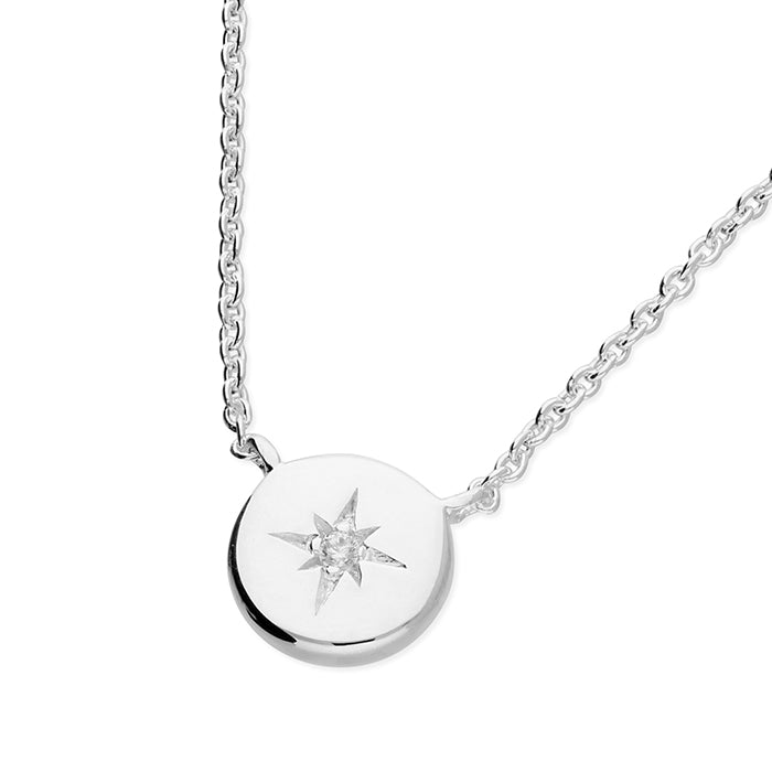 Sterling Silver CZ Star Disc Necklace