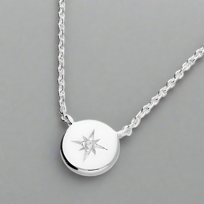 Sterling Silver CZ Star Disc Necklace