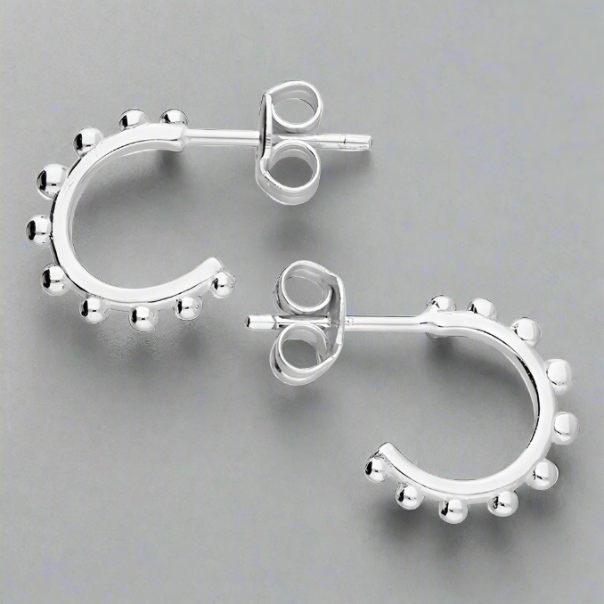 Sterling Silver 12mm Bead Stud Hoop Earrings
