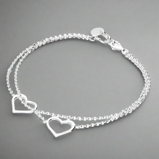 Sterling Silver Double Hearts Bracelet