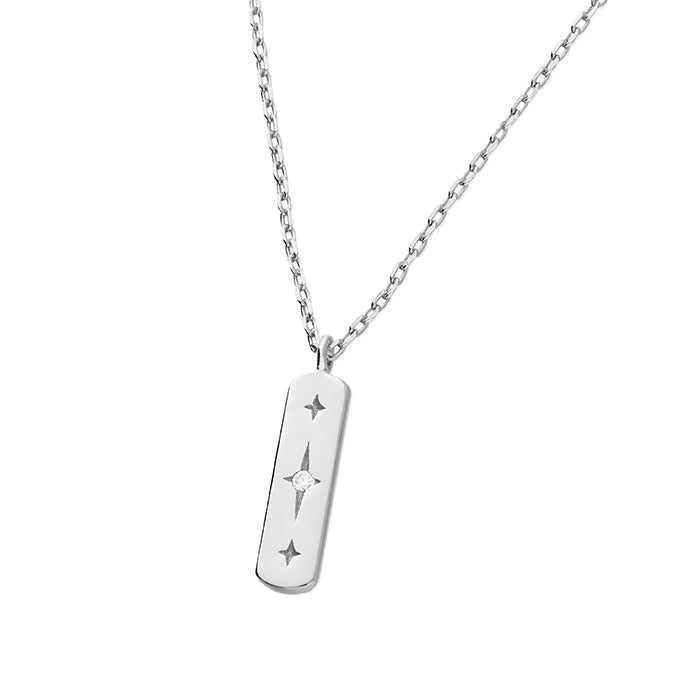 Sterling Silver CZ Thin Oblong Necklace