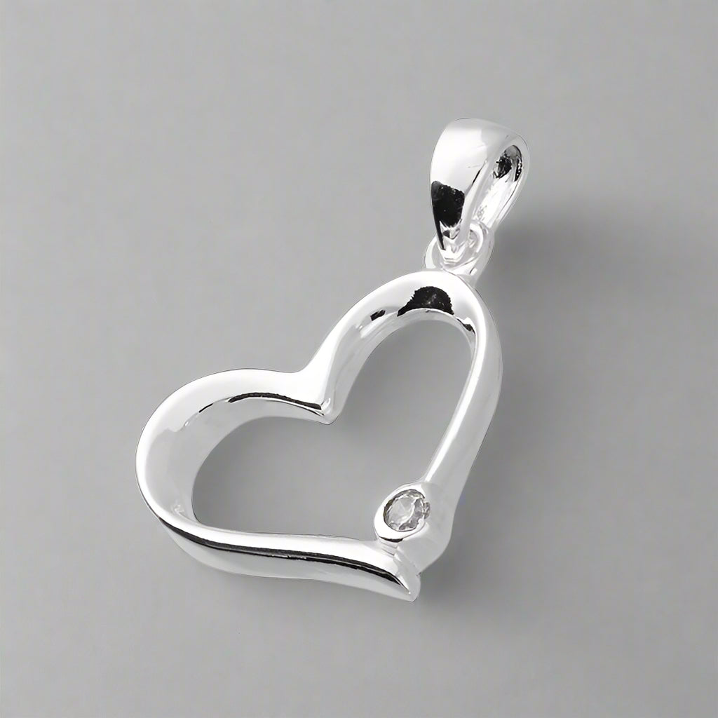 Sterling Silver Heart Outline CZ Necklace