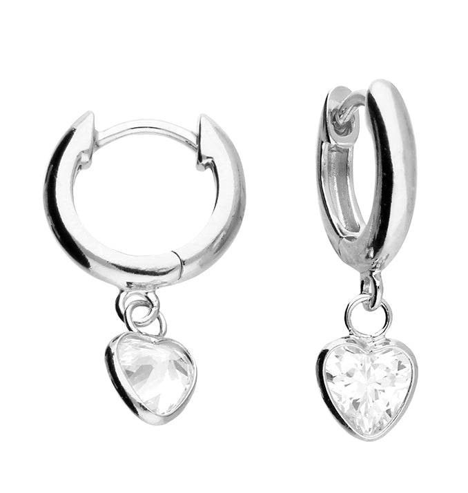 Sterling Silver Heart CZ Huggie Hoop Earrings