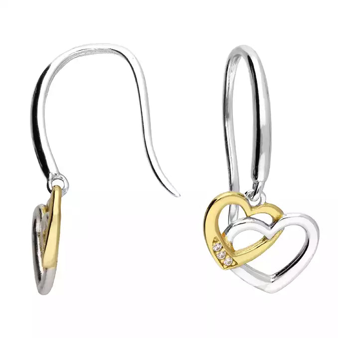 Sterling Silver & Gold Plated Interlinked Heart Drop Earrings