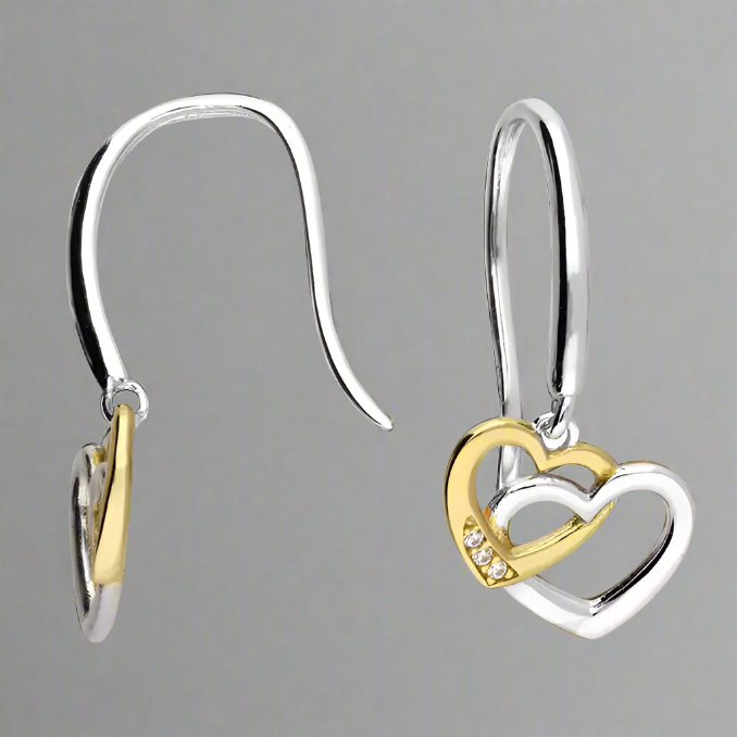 Sterling Silver & Gold Plated Interlinked Heart Drop Earrings