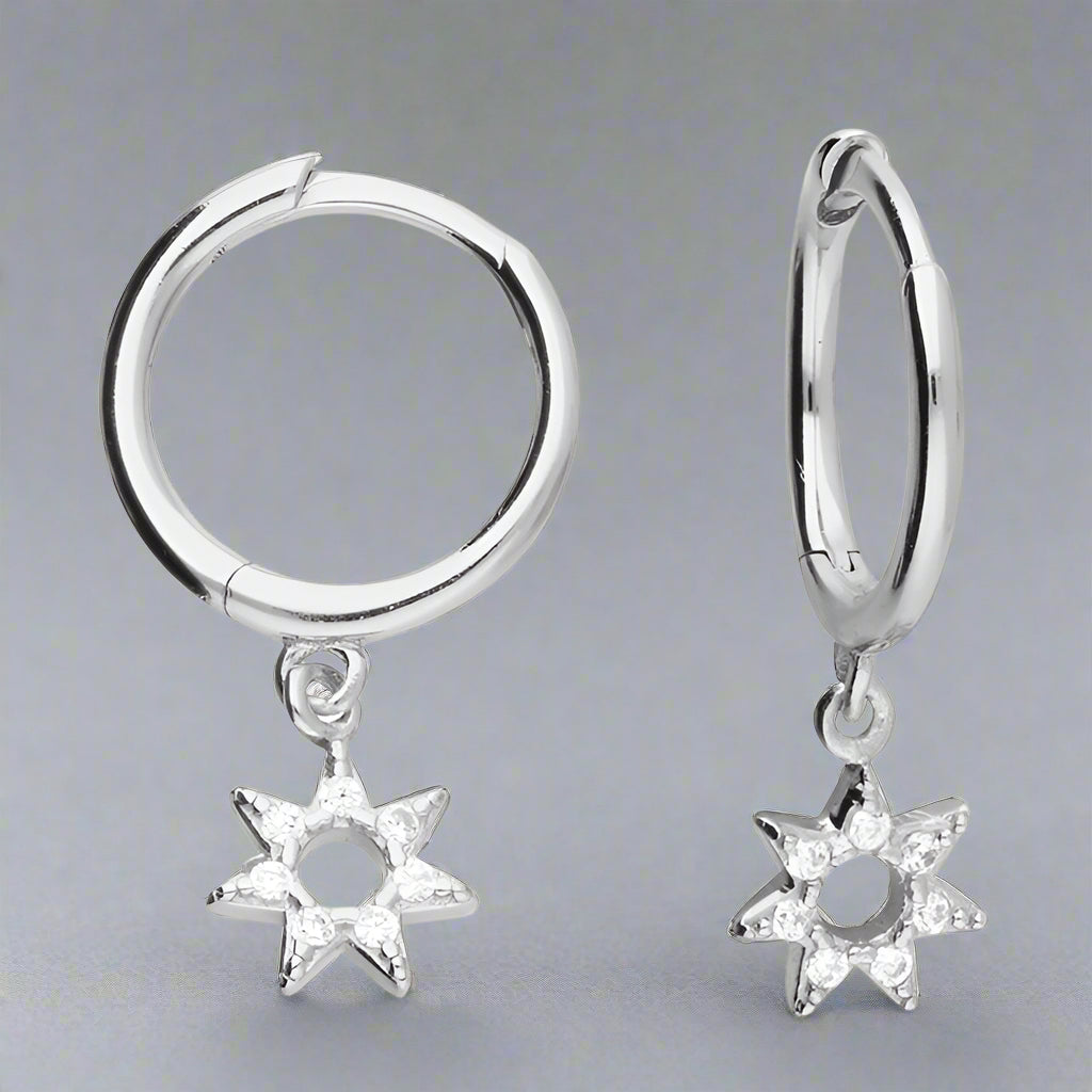Sterling Silver CZ Star Huggie Hoop