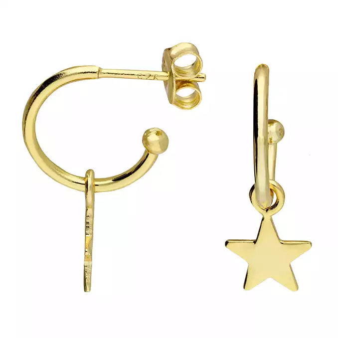 Sterling Silver Gold Plated Star Hoop Earrings