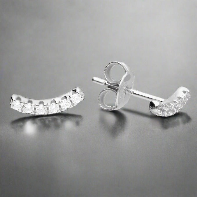 Sterling Silver Curved Cubic Zirconia Stud Earrings