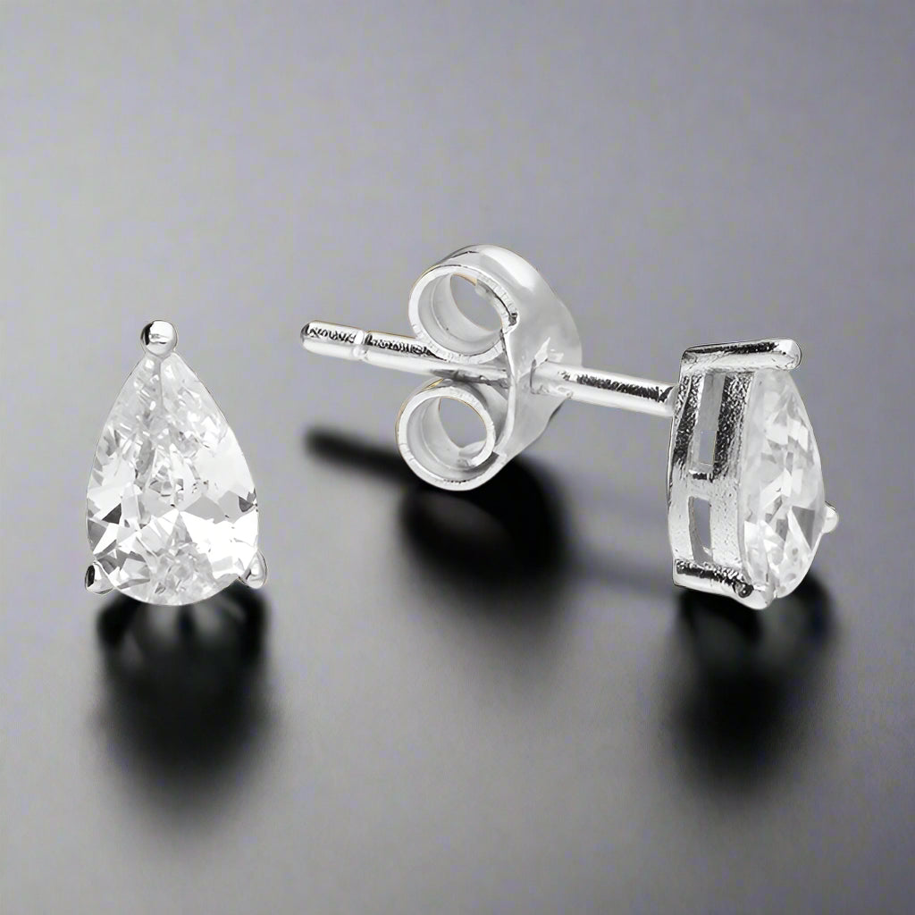 Sterling Silver CZ Teardrop Stud