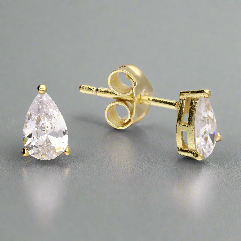 Sterling Silver Gold CZ Teardrop Stud
