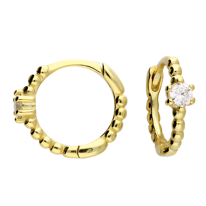 Sterling Silver Gold Plated CZ Beaded Huggies
