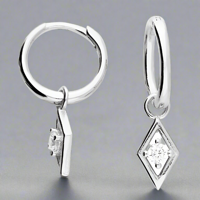 Sterling Silver CZ Diamond Charm Huggie Earrings