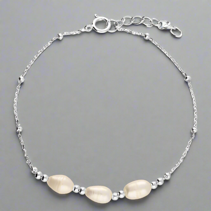 Sterling Silver Trio Pearl Beaded Bracelet
