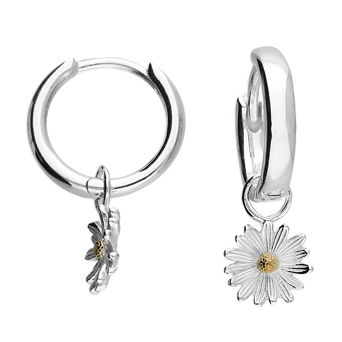 Iris & Miel Sterling Silver Two Tone Daisy Charm Huggie Earrings