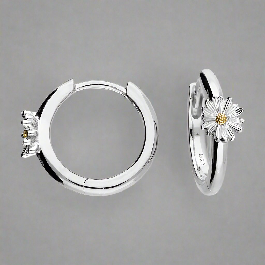 Iris & Miel Sterling Silver Two Tone Daisy Hoop Earrings