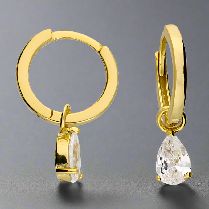 Sterling Silver Gold Plated CZ Teardrop Hoop Earrings – More Than