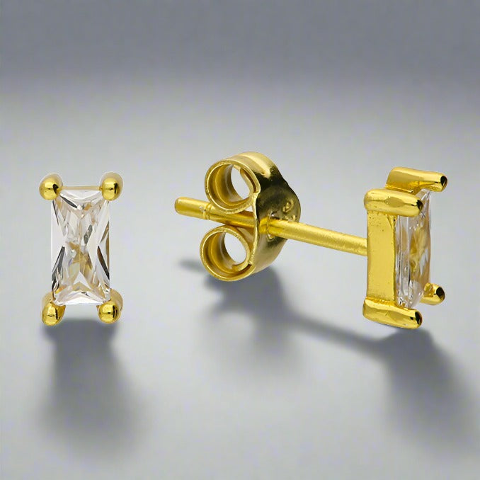 Sterling Silver Cubic Zirconia Baguette Stud Earrings