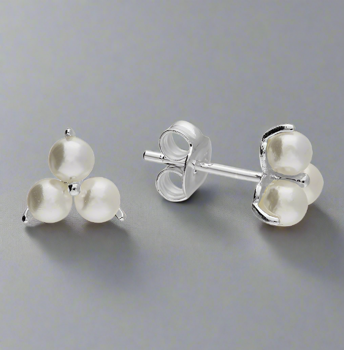 Triple Tiny Shell Pearl Stud Earrings