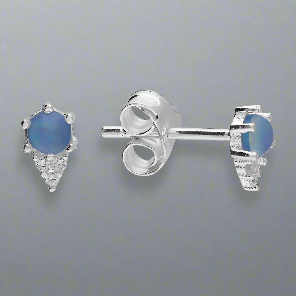 Sterling Silver CZ Blue Opal Stud Earrings