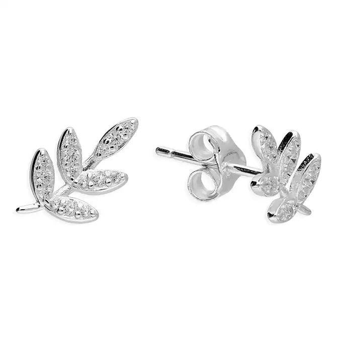 Iris & Miel Sterling Silver and CZ Leaf Stud Earrings - More Than Just a Gift | Narborough Hall
