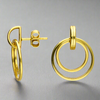 Gold Plated Sterling Silver Double Circle Hoop Earrings