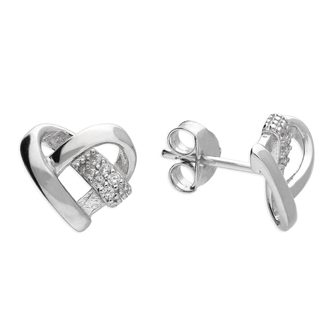 Sterling Silver Ribbon Heart Stud Earrings