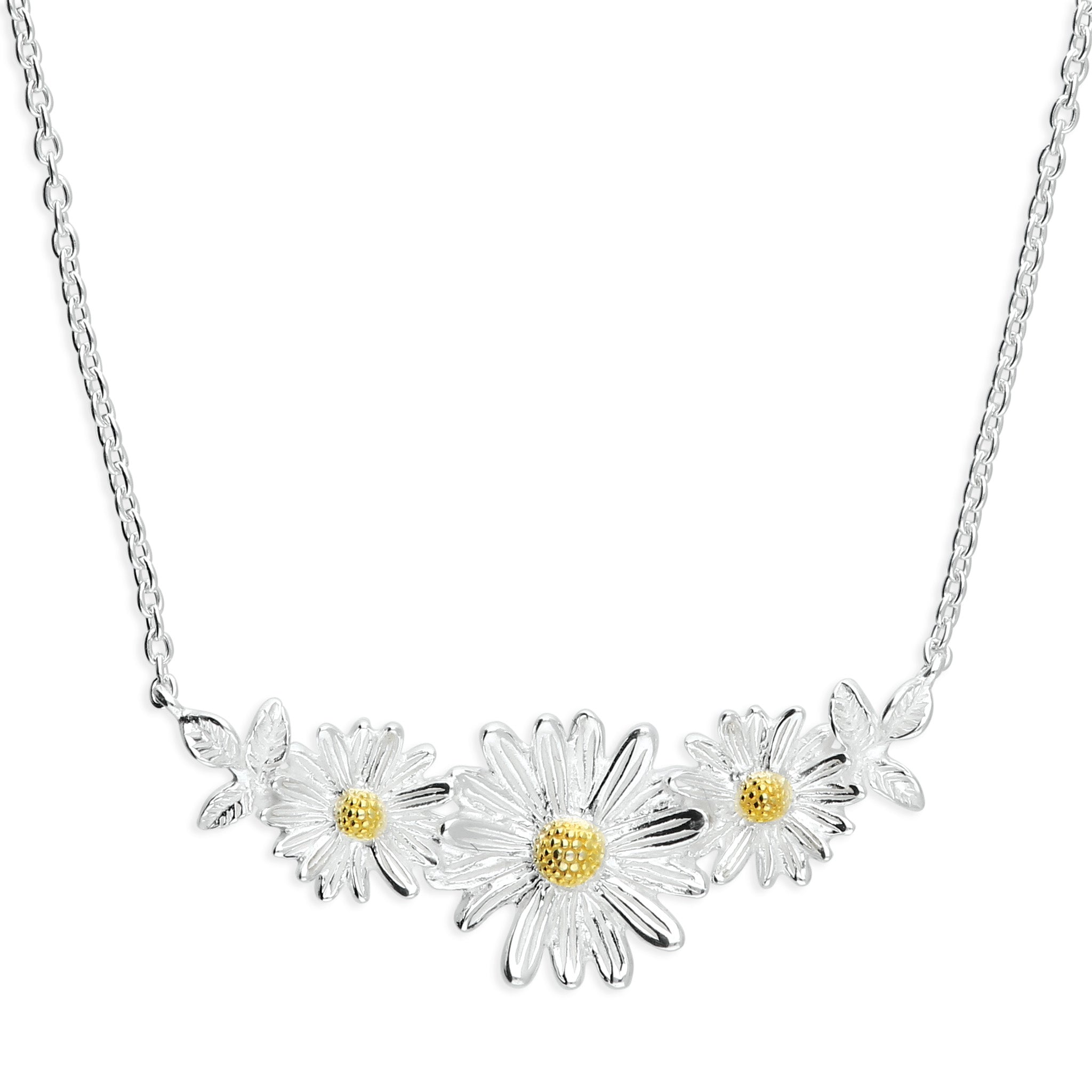 Iris & Miel Sterling Silver Two Tone 3 Daisy Necklace