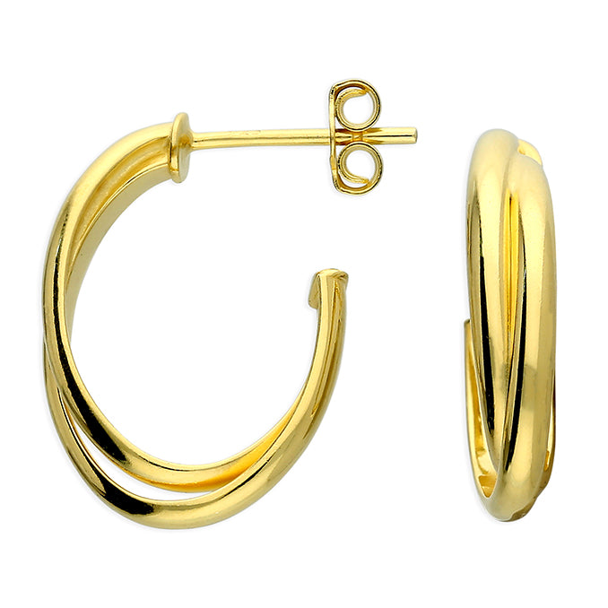 Sterling Silver Gold Russian Hoop Stud Earrings
