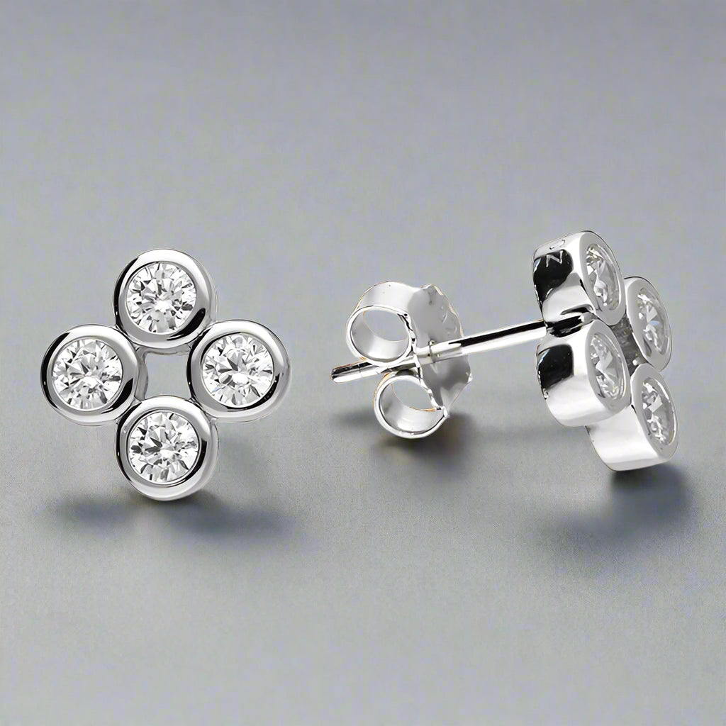Sterling Silver Four CZ Sphere Stud Earrings