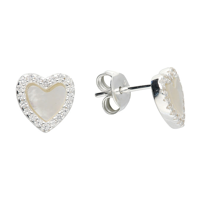 Sterling Silver Heart Mother of Pearl Earrings