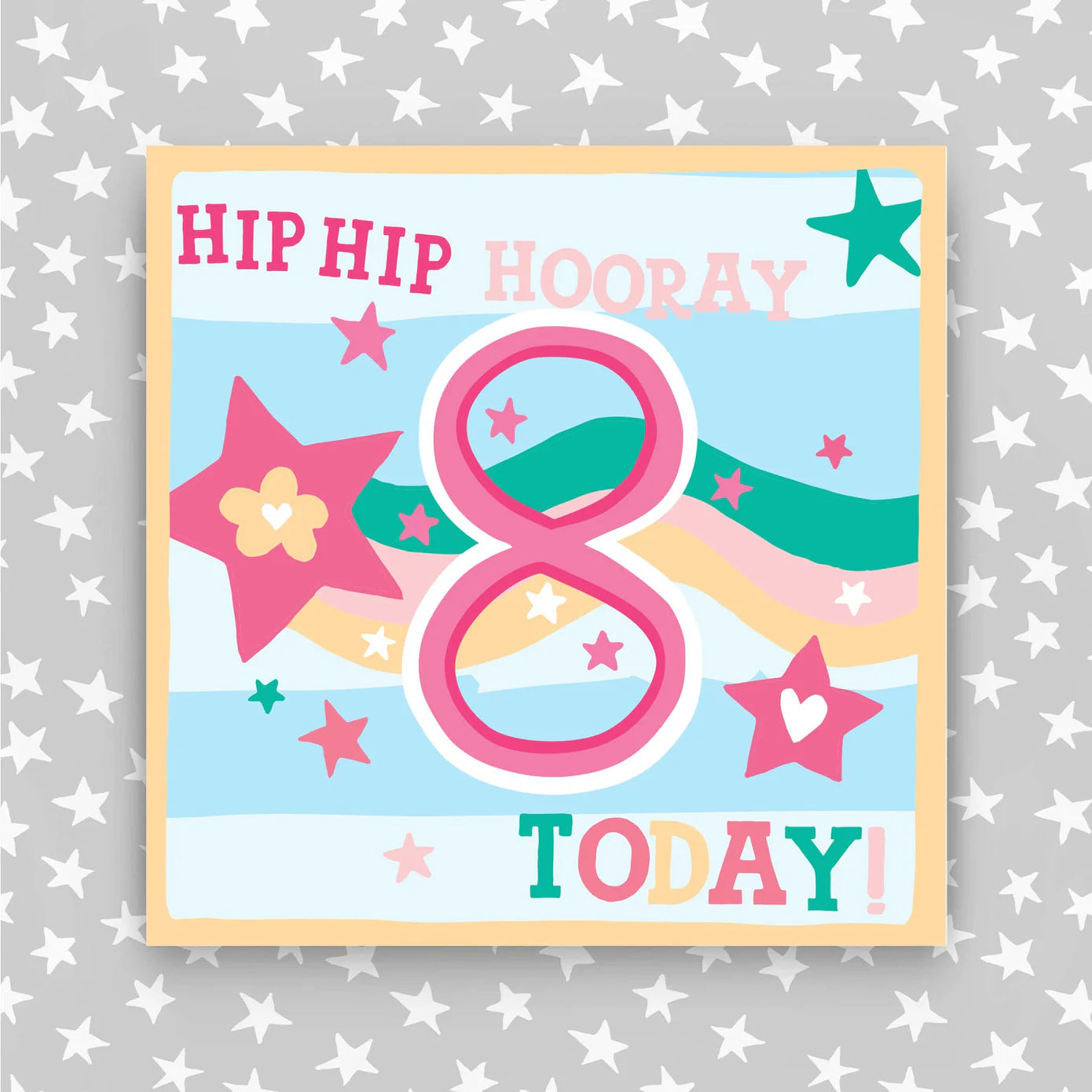 Hip Hip Hooray Girl Aged 8 Birthday Card