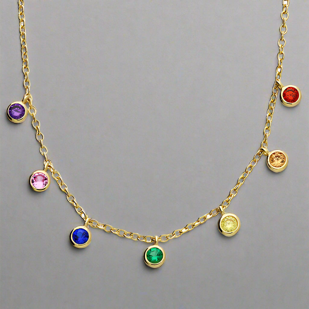 Sterling Silver Multi-coloured Rainbow Droplets Necklace