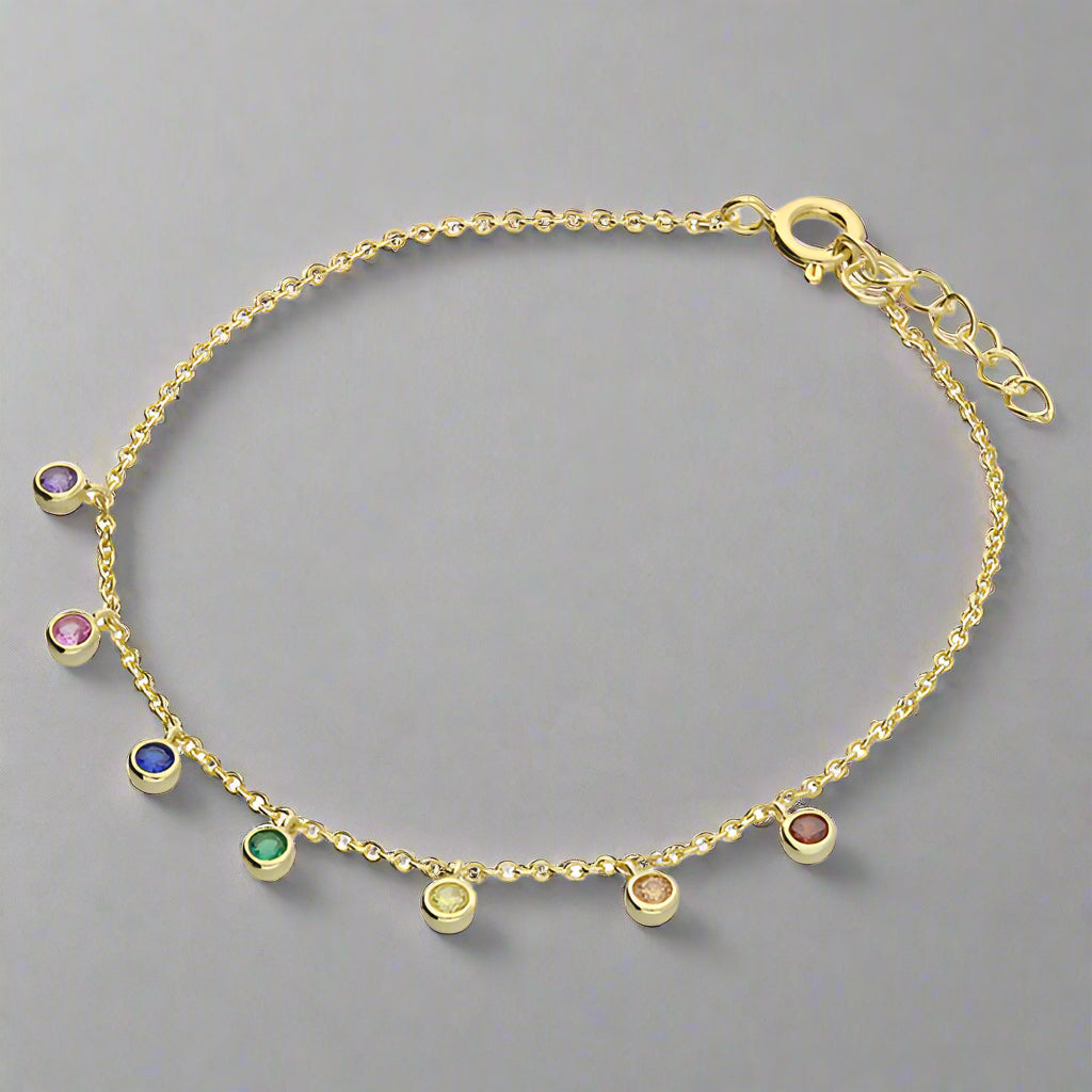 Sterling Silver Multi-coloured Rainbow Droplets Bracelet