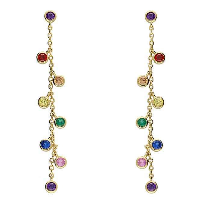 Sterling Silver Multi-coloured Rainbow Droplets Earrings