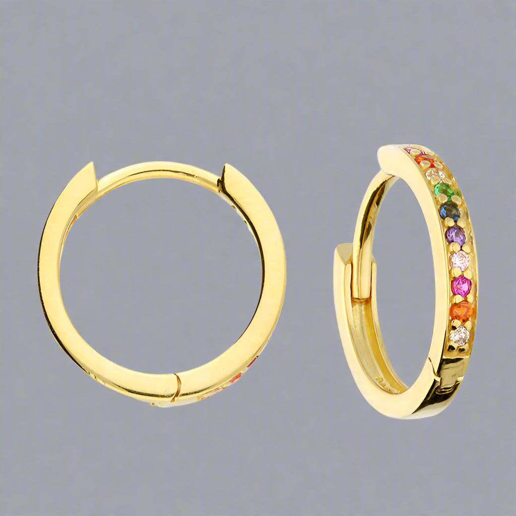 Sterling Silver Rainbow Huggie Hoops - Gold