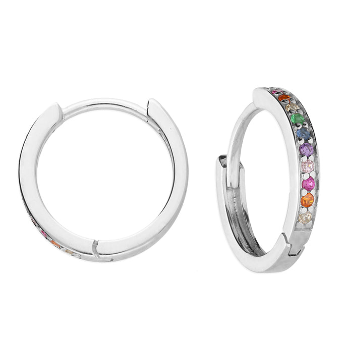 Sterling Silver Rainbow Huggie Hoops - Silver
