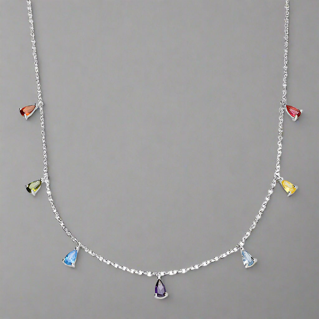 Sterling Silver Multi-coloured Teardrop Necklace