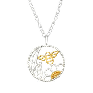 Sterling Silver Bee And Flower Circle Necklace - More Than Just a Gift | Narborough Hall