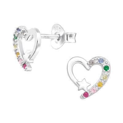 Sterling Silver Multi Coloured Heart Star Earrings - More Than Just a Gift | Narborough Hall