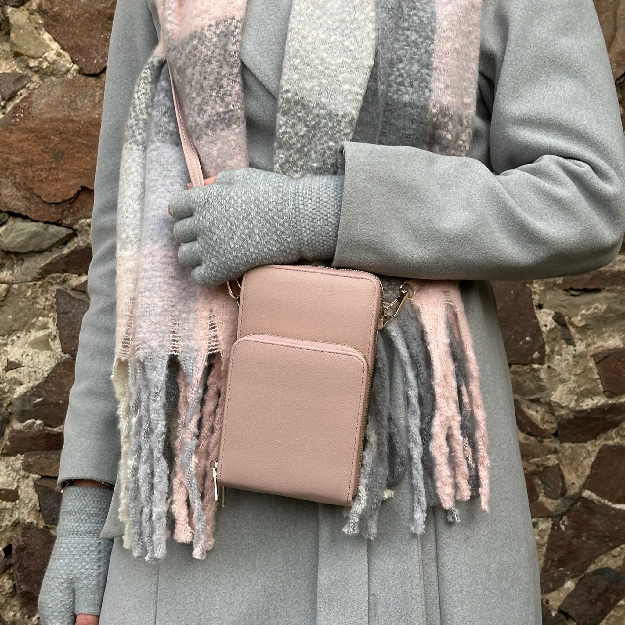 Jessie Pink & Grey Check Blanket Scarf