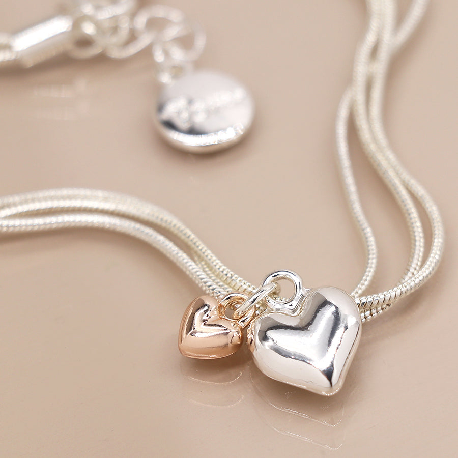 POM Silver Heart & Rose Gold Small Heart Chain Bracelet