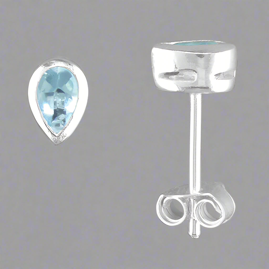 Sterling Silver Blue Topaz Teardrop Stud Earrings