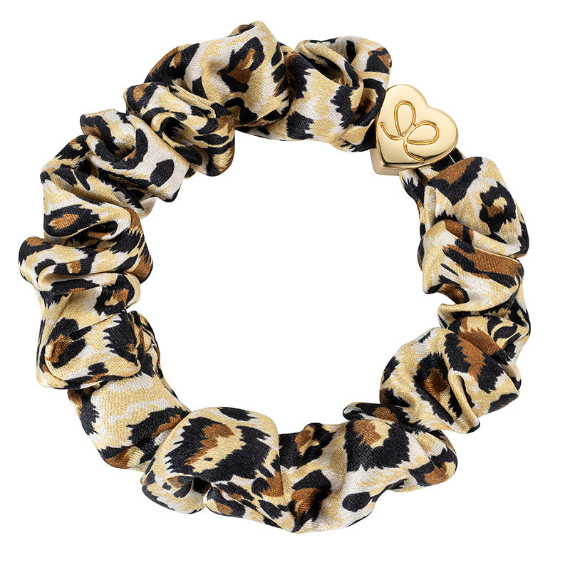 Leopard Gold Heart Silk Scrunchie
