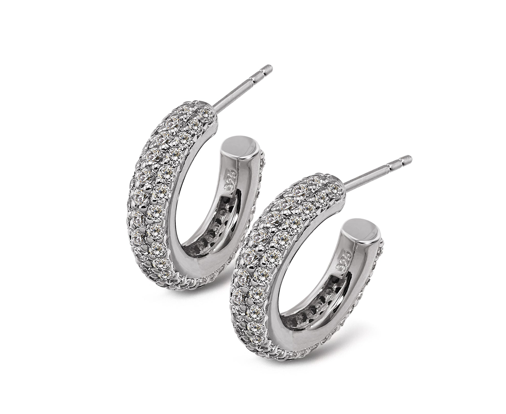 Unique Sterling Silver & CZ Hoop Earrings