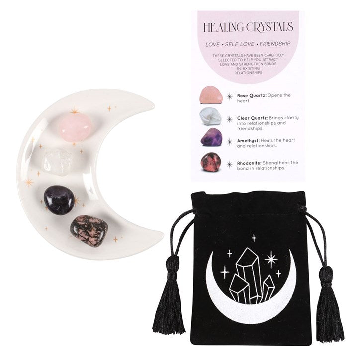 Love Friendship Self Love Healing Crystal Set With Moon Trinket Dish - More Than Just a Gift | Narborough Hall