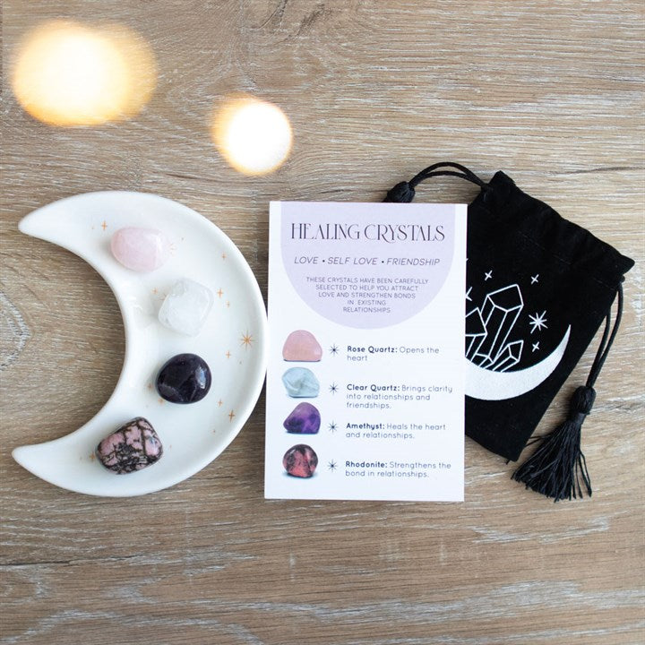 Love Friendship Self Love Healing Crystal Set With Moon Trinket Dish - More Than Just a Gift | Narborough Hall